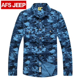 Afs Jeep/战地吉普2015秋季男士长袖衬衫 迷彩衬衣户外休闲男装