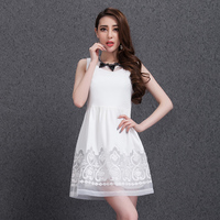 2015春夏新款 欧美女装品牌欧根纱白色连衣裙 刺绣背心裙连衣裙
