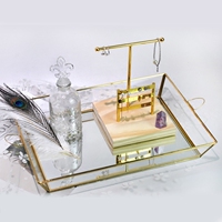 金色复古首饰展示盘经典托盘桌面摆件手提玻璃盘收纳盘样板间道具