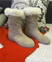 2015冬季新款内增高防滑橡胶底羊毛耐寒头层牛皮中筒女雪地靴子