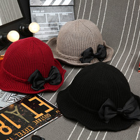 韩版时尚边线蝴蝶结帽2015年新款圆顶针织帽女士出游逛街毛线帽