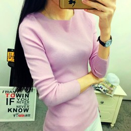 2015秋季新款韩版学生短款毛衣冬季打底衫修身套头简约女士针织衫
