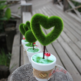 超低价仿真毛绒植物家居时尚装饰摆件创意爱心毛球绿色小盆栽