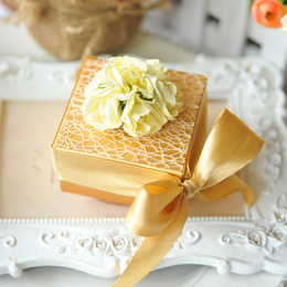 悦颜 创意欧式婚礼糖盒糖袋喜糖盒子 粉绿紫金色高档小号婚礼用品