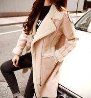 2015冬季韩版女装中长款羊羔毛外套加绒加厚皮毛一体鹿皮绒棉衣潮