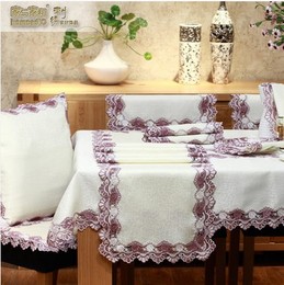 家与家和 紫色高雅花边简约时尚  布艺  桌布 茶几布沙发巾 靠垫
