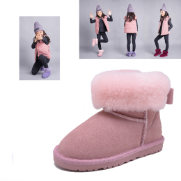 儿童雪地靴女童靴子2015冬季真皮羊毛棉靴童鞋中大童短靴女亲子鞋
