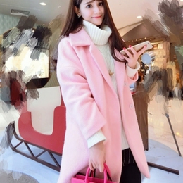 韩国2015秋冬新品韩版中长款羊毛呢子大衣廓形宽松显瘦毛呢外套女