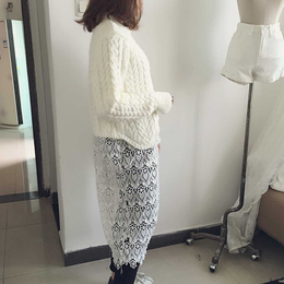 jomien秋冬季新款女装韩版针织毛衣蕾丝拼接连衣裙长袖毛衣裙加厚