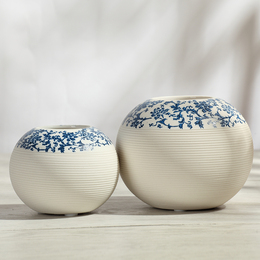 陶瓷青花瓷大小圆形花瓶 客厅现代简约宜家风格摆设样板间装饰品
