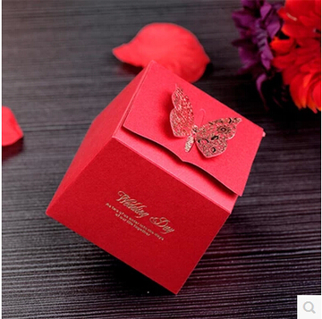 中国红色结婚喜糖盒创意烫金蝴蝶结糖果盒立体喜糖盒批发厂家直销