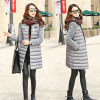 2015冬装新款韩版棉衣女中长款貂绒袖拼接修身羽绒棉服纯色外套