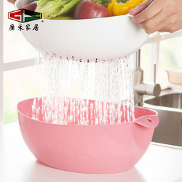 广禾正品加厚沥水篮塑料双层大号厨房洗菜篮子水果盘滴水筐沥水盆