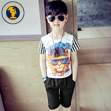 夏装2015新款童装男童套装 韩版中大儿童休闲运动夏季短袖T恤套装