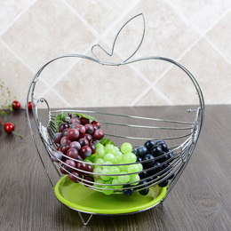 创意苹果形状水果篮不锈钢色客厅装饰时尚果盘水果收纳篮铁艺果篮