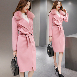 2015新款韩版女装冬季羊毛大衣真狐狸毛领中长款加厚显瘦毛呢外套