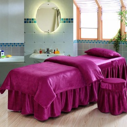 特价包邮新款紫色法莱绒美容床罩四件套美容院按摩床罩可订做批发