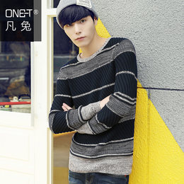 男装韩版2015冬季新款青年圆领套头男士毛衣外套男针织衫线衣