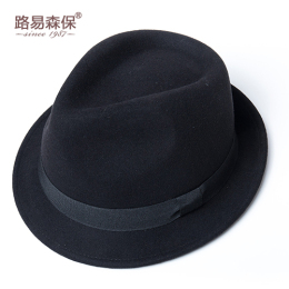 冬季中羊毛礼帽男士优雅帽子老年爵士帽毡帽平顶秋季男女通用M帽