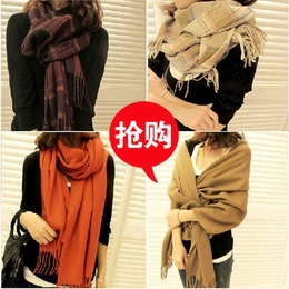 韩国韩版秋冬季长款加厚针织围脖披肩两用超大格子围巾女女士学生