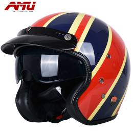 AMU新品玻璃钢玻璃钢半覆式半盔电动车四季通用哈雷复古头盔 男女