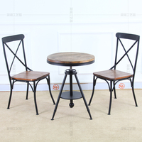 咖啡厅桌椅组合奶茶甜品店一桌两椅复古铁艺实木餐桌休闲餐厅桌椅