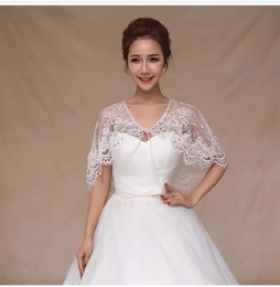 2016新娘结婚披肩婚纱礼服蕾丝透明绣花春夏季旗袍白色伴娘韩版女