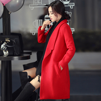 2015韩版新款修身中长款时尚宽松呢子大衣女秋冬加绒加厚毛呢外套