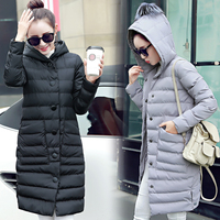 2015冬装韩版女装新款单排扣修身中长款连帽棉服休闲显瘦棉袄外套