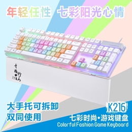 有线游戏键盘nv套装 七彩霓虹白色悬浮机械式手感 送鼠标包邮