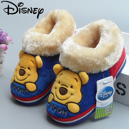 迪士尼儿童棉拖鞋包跟棉鞋男中大童维尼小熊可爱卡通家居防滑保暖
