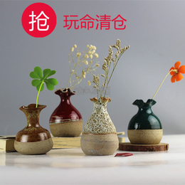 景德镇粗陶手工陶瓷花瓶创意花插家居茶道装饰摆件水培小花器