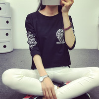 2015夏装韩版新款长袖女装胖mm字母宽松学生长袖T恤女姐妹闺蜜装