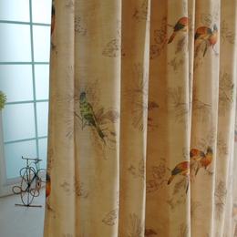 新品美式乡村 小鸟 棉麻窗帘布料定制 浅咖色 客厅卧室高档 温馨