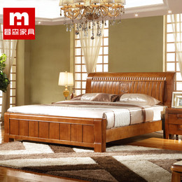 中式全实木床 双人床 1.8米环保橡木1.8米床现代中式床储物高箱床