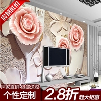 无缝墙布电视背景墙纸壁纸简约浮雕3D玫瑰立体无纺布卧室壁画定制
