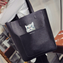 冬季新款手提包子母包2015可爱印花小猫单肩包女包时尚休闲大包包