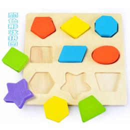 木质形状颜色3d立体智力拼图婴幼儿童积木益智玩具批发2-3岁宝宝