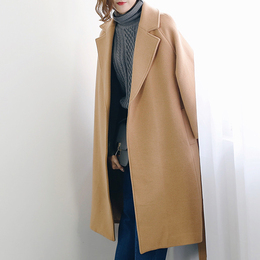 hellolynn15秋冬新款 日本大牌极简气质纯色羊毛呢大衣外套三色女