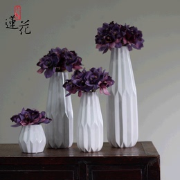 大相莲花 现代简约装饰花瓶 白色陶瓷花器摆件 家居装饰品花插