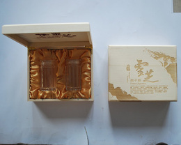 精致礼品盒高档包装盒 灵芝孢子粉礼盒两瓶装 实木泼墨孢子粉礼盒