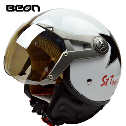 正品BEON摩托车头盔 半盔空军头盔哈雷男女个性时尚复古盔100