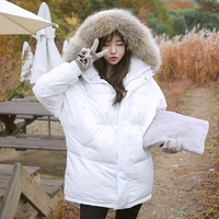 冬季新款韩国东大门加厚中长款宽松蝙蝠袖连帽大毛领面包棉服女潮