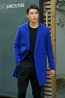 男士外套新款男士羊绒大衣中长款韩版蓝色修身呢子大衣加厚外套潮
