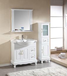 宾雅简欧式纯白色橡木一体陶瓷盆浴室柜带侧柜套装组合多规格包邮
