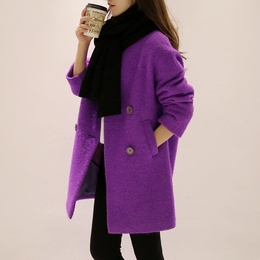 韩国代购2015冬装新款女装羊毛茧型中长款毛呢大衣女外套冬