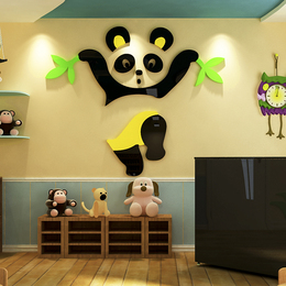 卡通熊猫水晶亚克力3d立体墙贴画宝宝儿童房幼儿园卧室房间装饰品