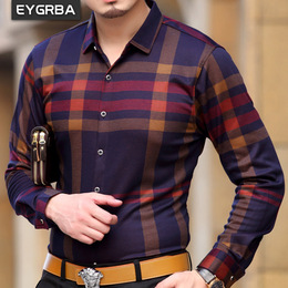 爱格堡男装2015秋冬季新款中年男士格子长袖保暖衬衫加绒加厚衬衣