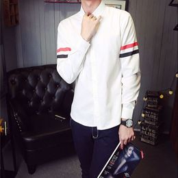 2015秋冬季新款男士纯色长袖修身衬衫，青少年韩版时尚英伦衬衣