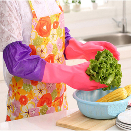 紫粉色 家务手套绒里加厚加长加棉橡胶手套乳胶手套洗碗洗衣手套